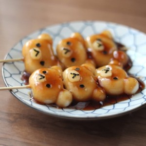 Cách làm bánh trôi Rilakkuma Mitarashi Dango kiểu Nhật